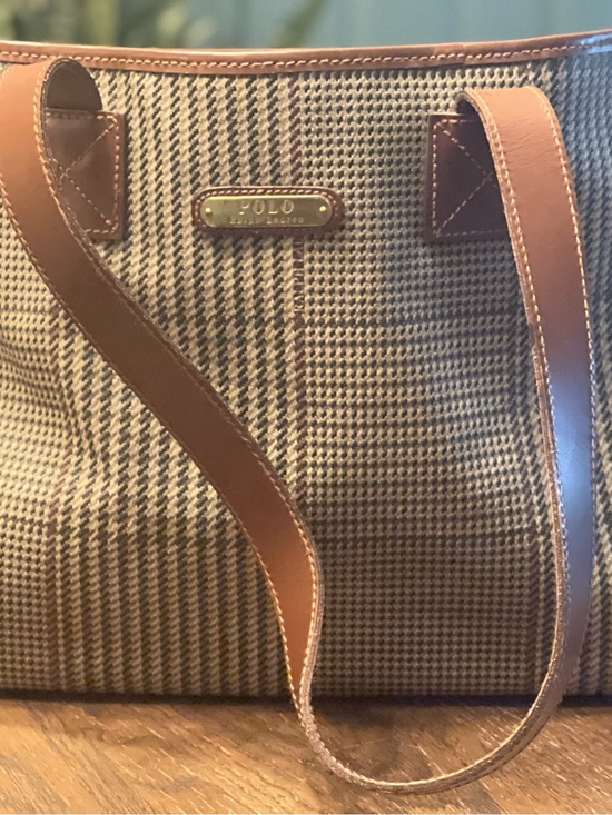 ralph lauren polo Handbags - Polo by Ralph Lauren Brown Leather-Trim Houndstooth Tote